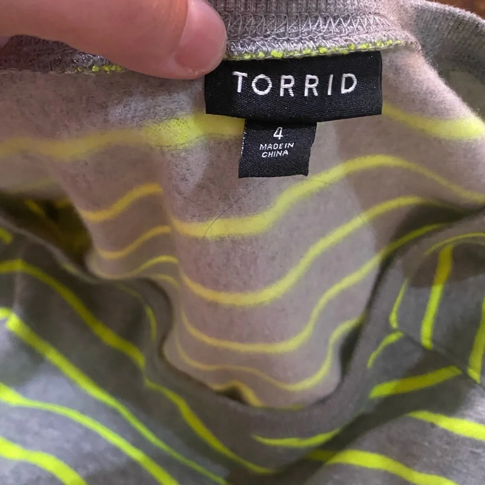 Torrid Gray and neon Yellow Striped round neck pullover sweatshirt - Picture 6 of 6